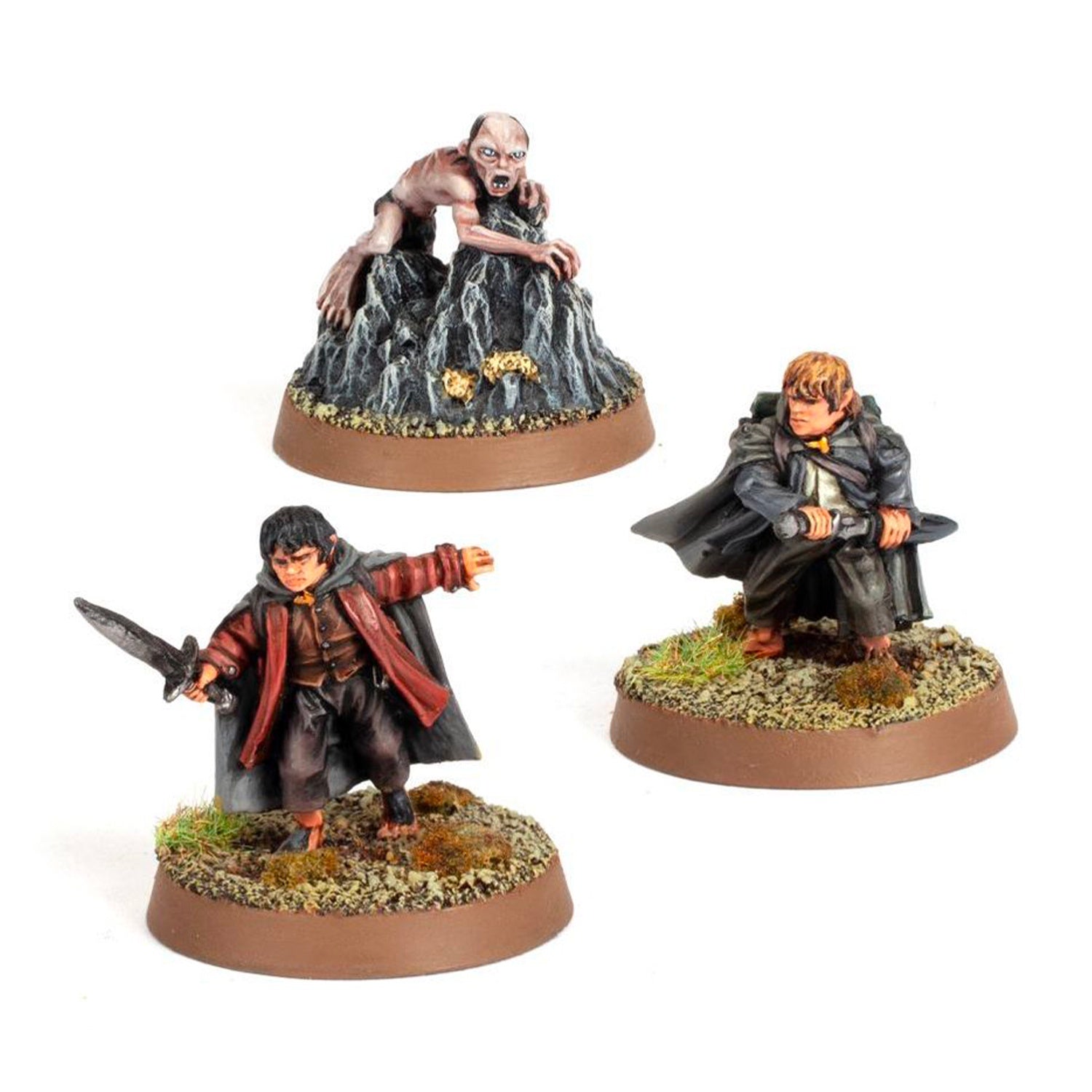 Frodo Baggins Samwise Gamgee and Gollum in Emyn Muil